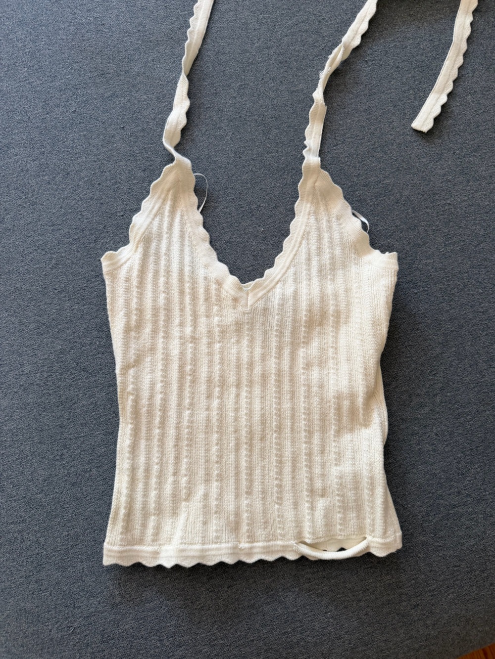 Reformation x Devon Lee Carlson Cream Ribbed Scallop Halter Sweater AS IS